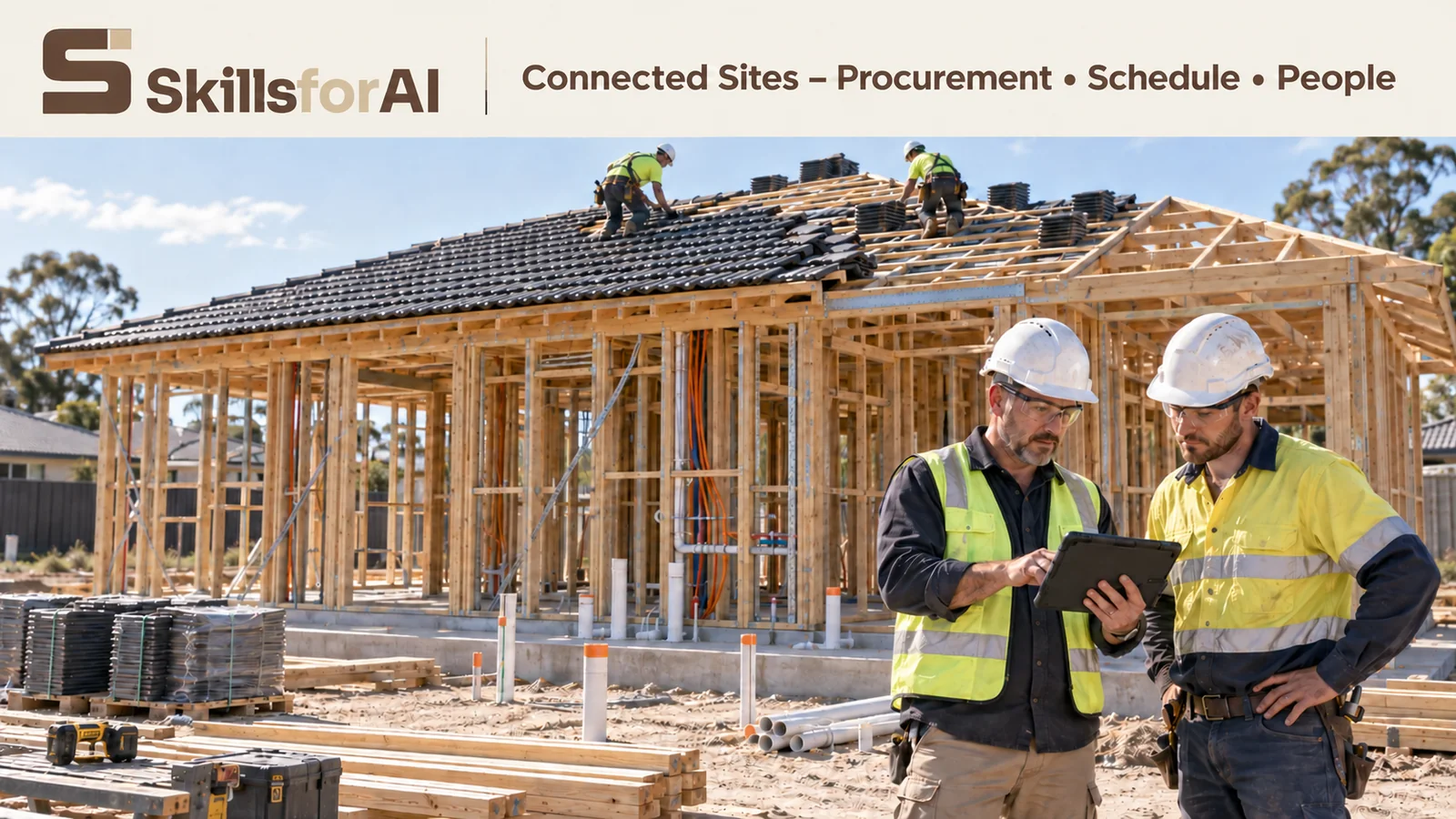 Trades paperwork and scheduling on site, illustrating AI admin tools for tradies