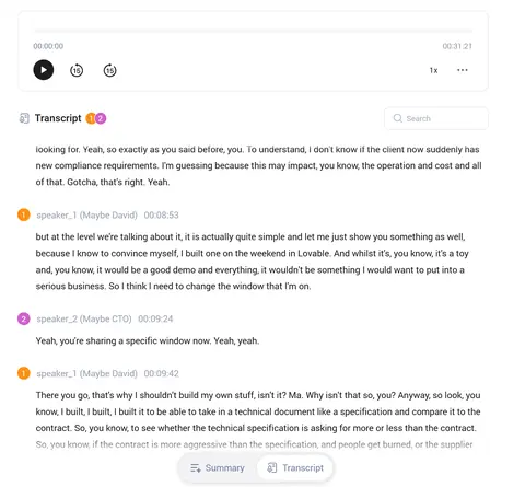 Preview of meeting transcript input